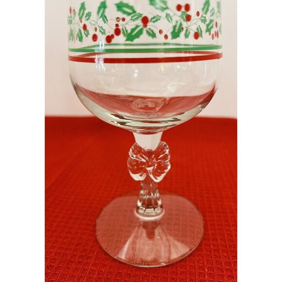VTG Arby's Christmas Holly Berry Stemmed Wine or Sherbert Glass Set Of One - Picture 3 of 7